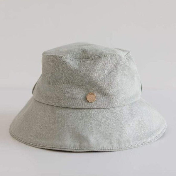 Gigi Pip bucket hats for women - Rylee Bucket Hat - 100% cotton bucket hat with a silk inner liner and an adjustable sweatband, featuring a gold Gigi Pip pin on the back of the crown [sage]