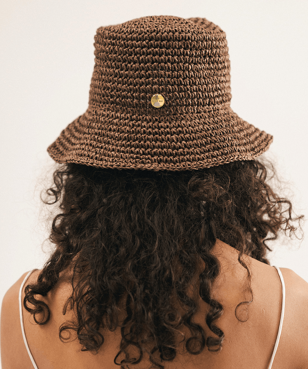 Crocheted Bucket Hat in Brown and Navy - Women\'s Accessories Stylish Brown Crochet Bucket Hat,handmade Crochet Colourful  main image 3