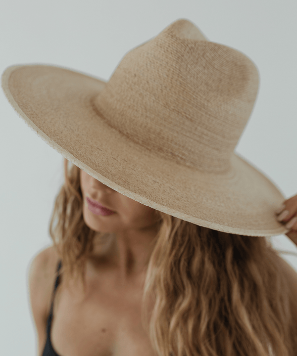 Gigi Pip straw hats for women - Cara Loren Straw Hat in natural toasted color, wide brim fedor with tightly woven Guatemalan palm [toasted]