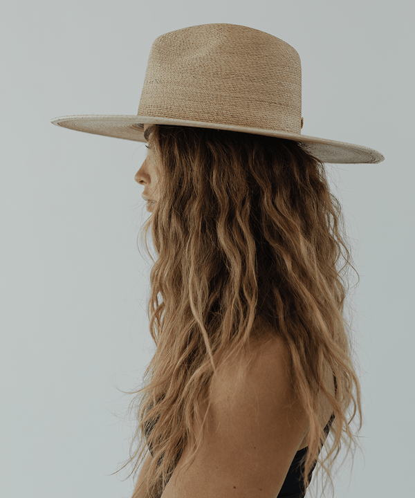 Gigi Pip straw hats for women - Cara Loren Straw Hat in natural toasted color, wide brim fedor with tightly woven Guatemalan palm [toasted]