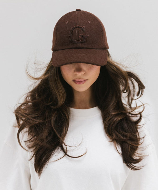 Gigi Pip ball caps for women - Carson Felt Ball Cap -  100% wool felt ball cap featuring a chenille patch G on the front + a semi-relaxed shape that's inspired by vintage dad caps [brown]