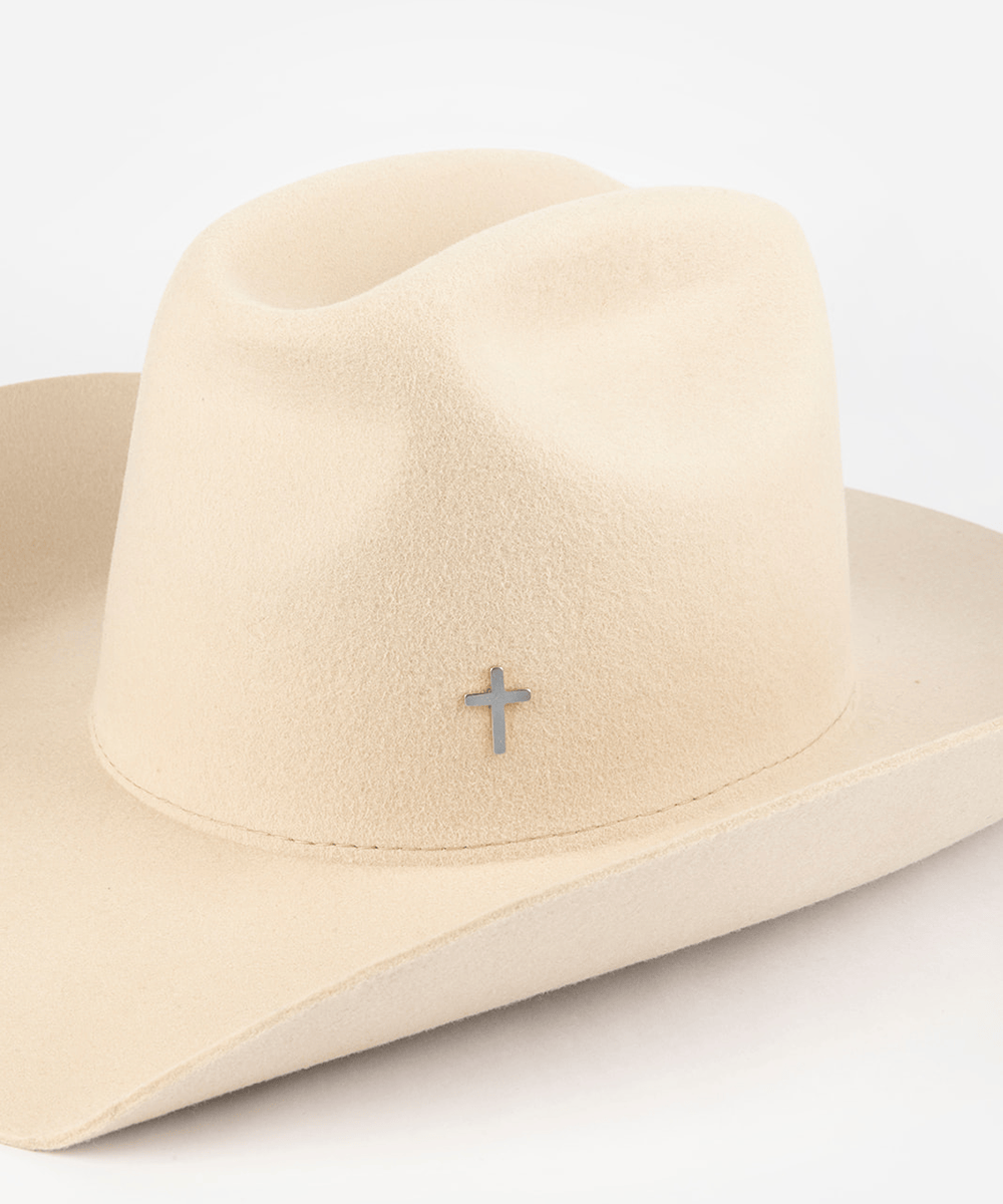 Flea Style Tan Women\'s Hat with White Accent TX pin Rider Wool Cowboy Hat - Ivory – Flea Style main image 3