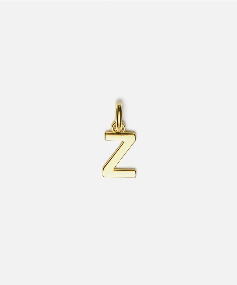 Gold letter 'Z' pendant hat charm on a white background #color_gold