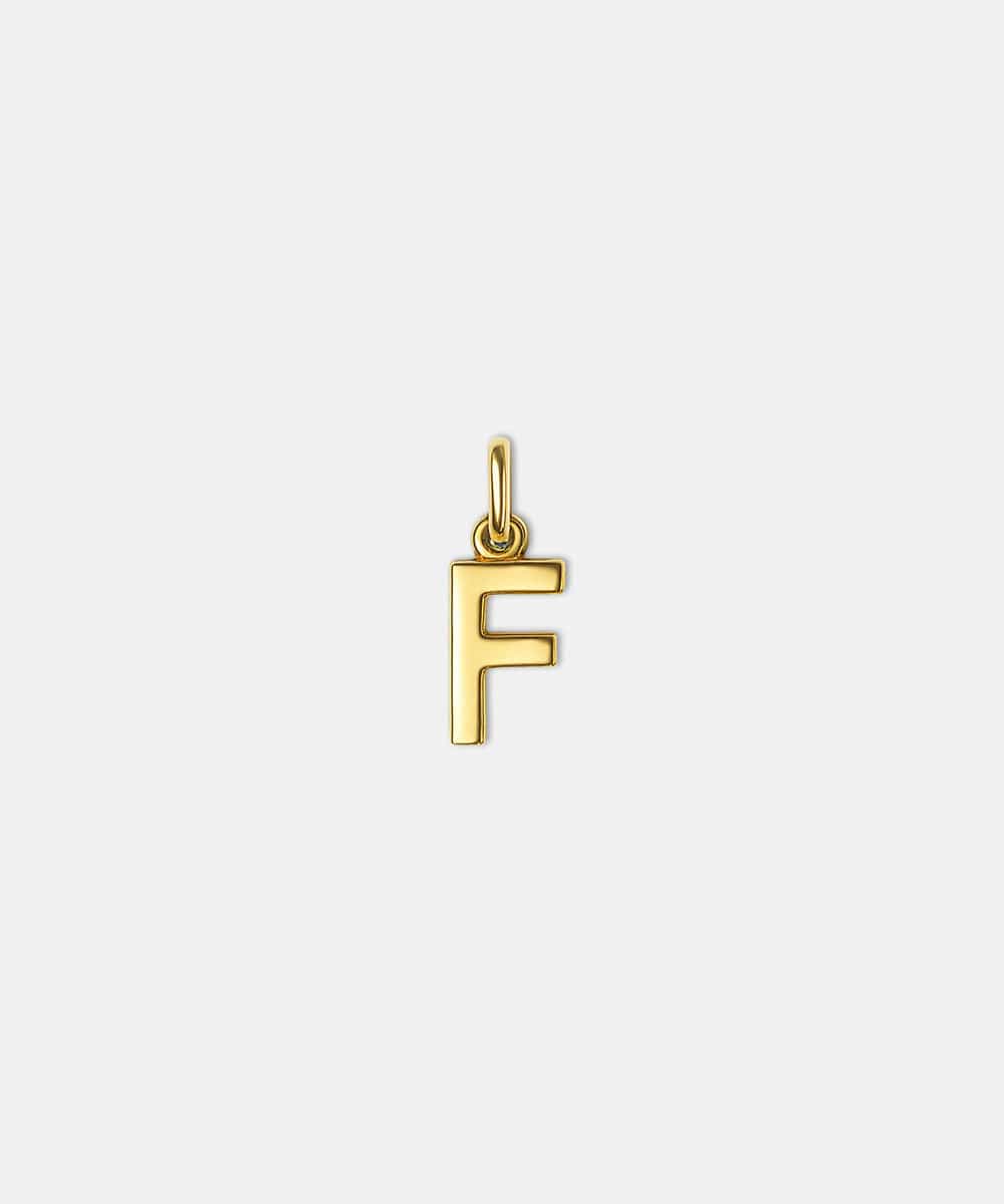 Gold letter 'F' hat charm on a white background #color_gold
