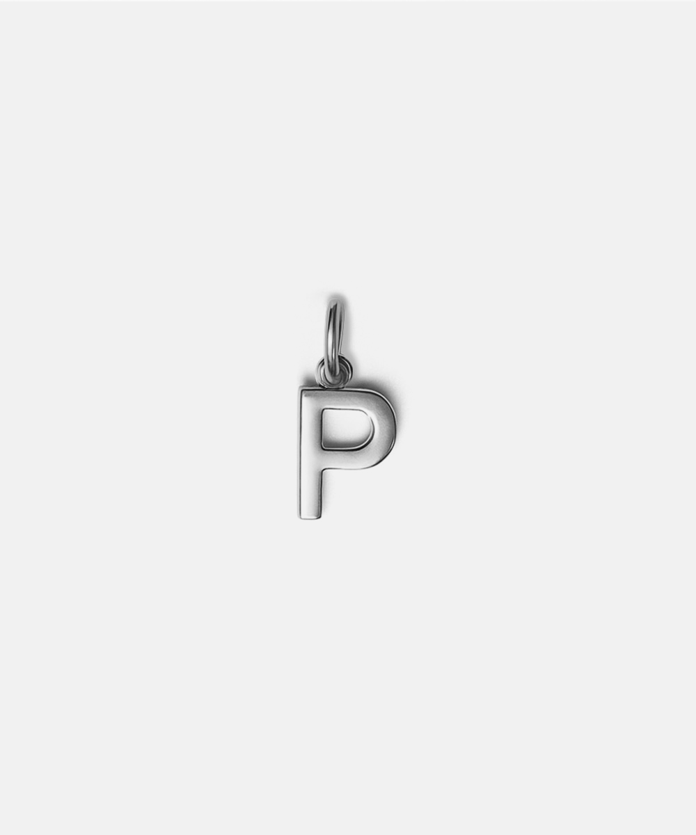 Silver letter 'P' hat charm on a white background #color_silver