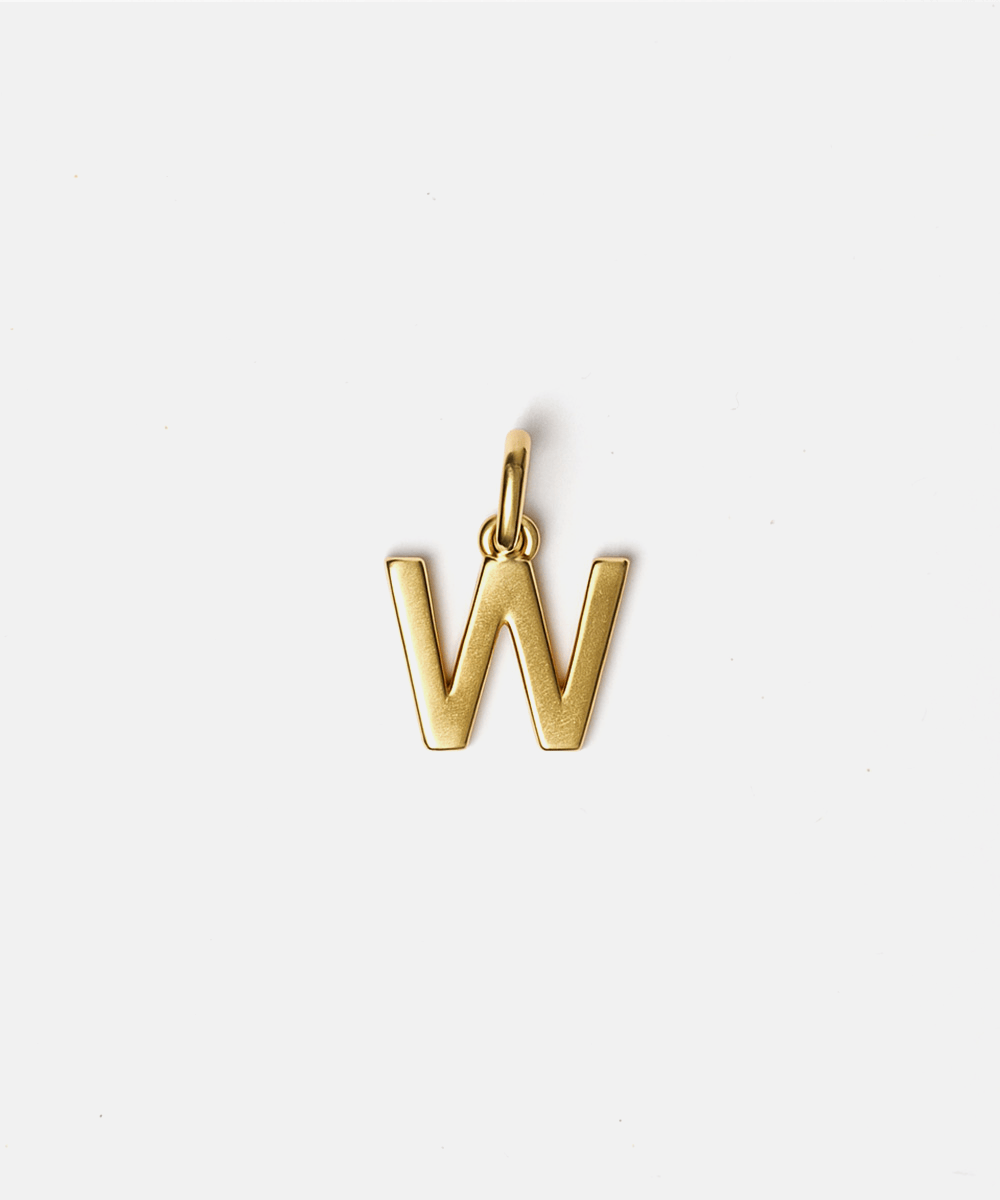 Gold letter 'W' pendant hat charm on a white background #color_gold