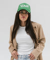 Gigi Pip trucker hats for women - Chill Foam Trucker Hat - 100% polyester foam + mesh trucker hat with a curved brim featuring the word "Chill" as a design across the front panel [vintage green]