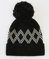 GIgi Pip beanies for women - Elio Pom Beanie - a retro inspired classic knit pom beanie featuring a retro diamond pattern [black]