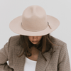 Gigi Pip felt hats for women - Camille Campaign Crown - 100% australian wool campaign crown with a medium stiff flat brim featuring a brushed brass Gigi Pip pass through bar pin [cream]