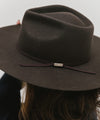 Gigi Pip felt hats for women - Emery Teardrop Fedora - 100% australian wool teardrop pinched fedora featuring a tonal grosgrain ribbon trim branded with Gigi Pip [dark brown]