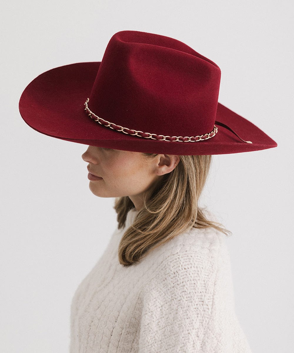 Lane Brick Top Western Hat in Burgundy | Wide Brim Hat for Women display picture 2