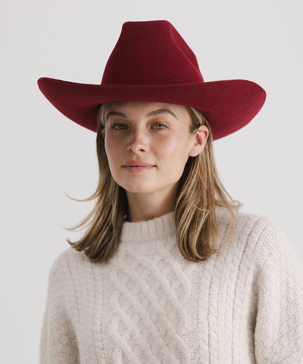 Lane Brick Top Western Hat in Burgundy Wide Brim Hat for Women