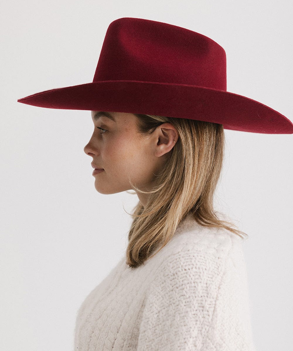 Lane Brick Top Western Hat in Burgundy Wide Brim Hat for Women