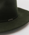 Gigi Pip felt hats for women - Rowan Fedora - 100% australian wool pinched fedora crown with a stiff wide flat brim featuring a grosgrain band with Gigi Pip branded [dark green]