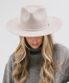 Gigi Pip felt hats for women - Rowan Fedora - 100% australian wool pinched fedora crown with a stiff wide flat brim featuring a grosgrain band with Gigi Pip branded [ivory]