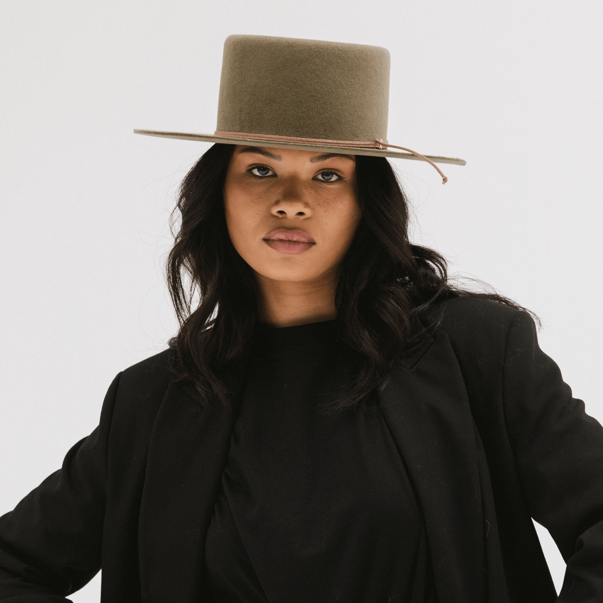 Gigi Pip felt hats for women - Maise Telescope Crown - 100% australian wool medium flat brim with a telescope crown, featuring an adjustable, layered leather band with our siganture xx detailing the band [cream]