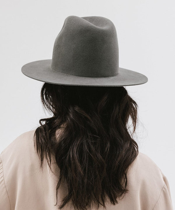 Gigi Pip felt hats for women - Billie Tall Fedora - tall crown fedora with a short and stiff flat brim [dark grey]