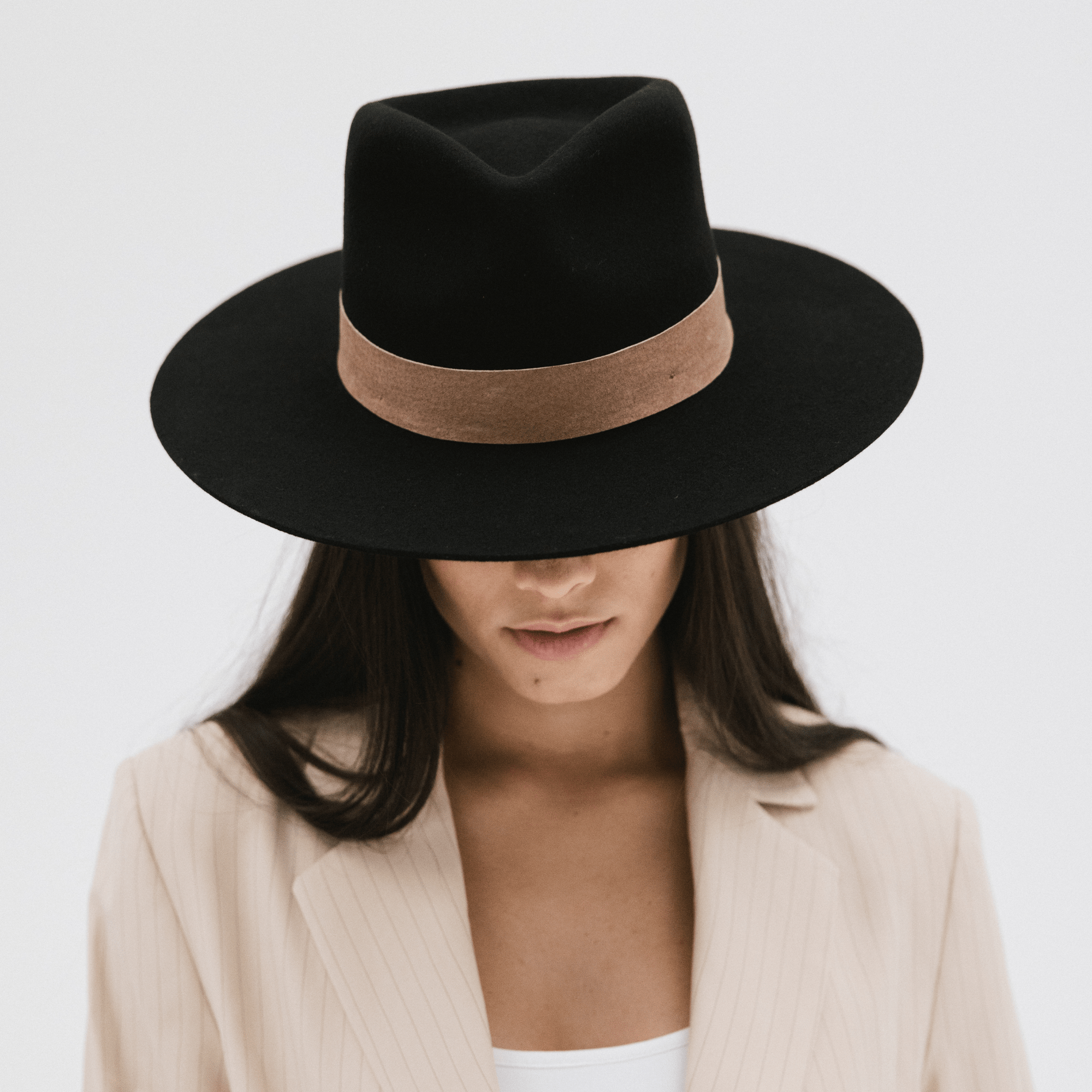 Gigi Pip felt hats for women - Miller Fedora - teardrop fedora with tall front crown and a structured flat brim [ivory]
