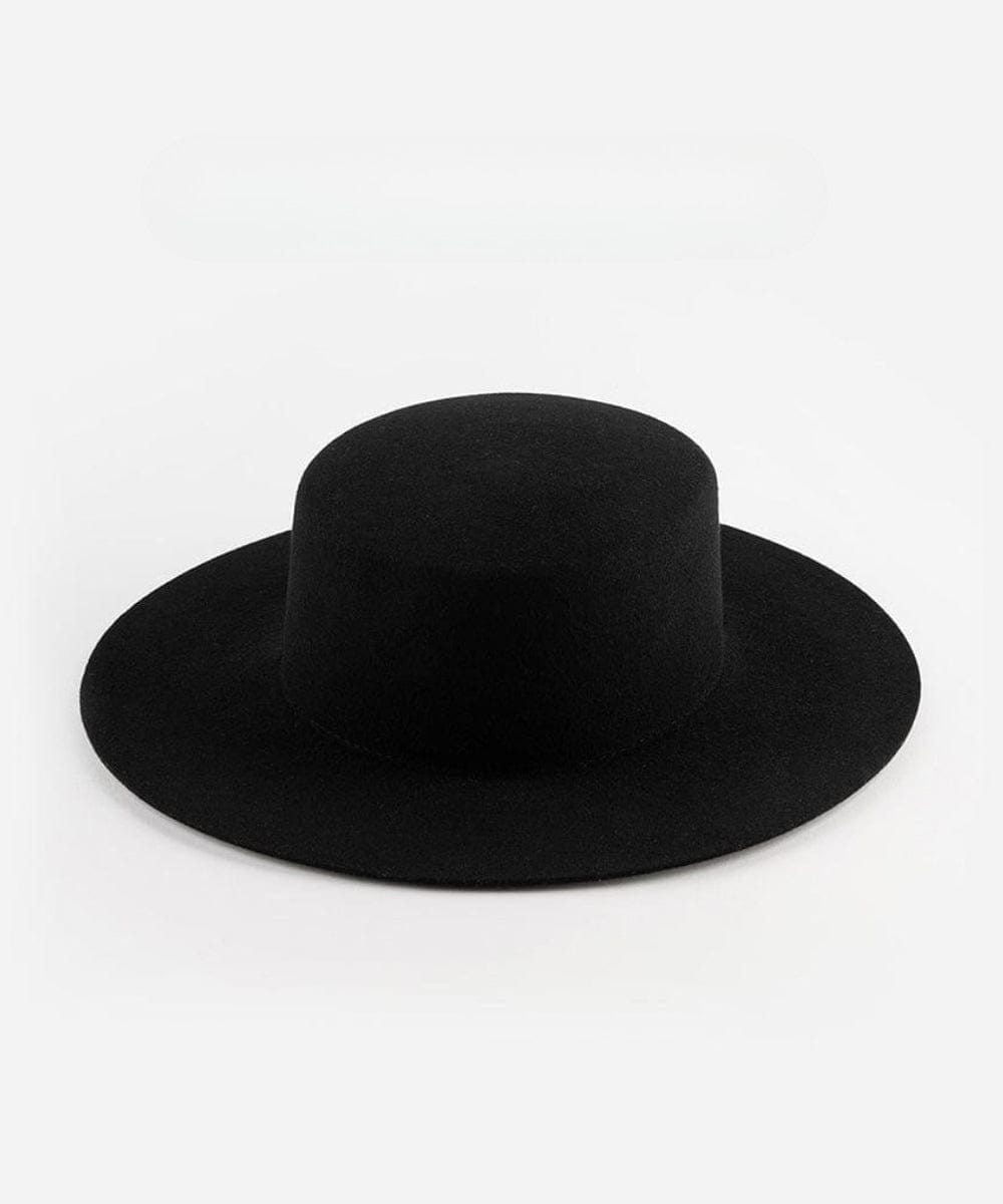 A black boater hat on a plain background #color_black