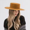 Gigi Pip felt hats for women - Dahlia Boater - boater-style crown with a stiff, wide flat brim [brown]
