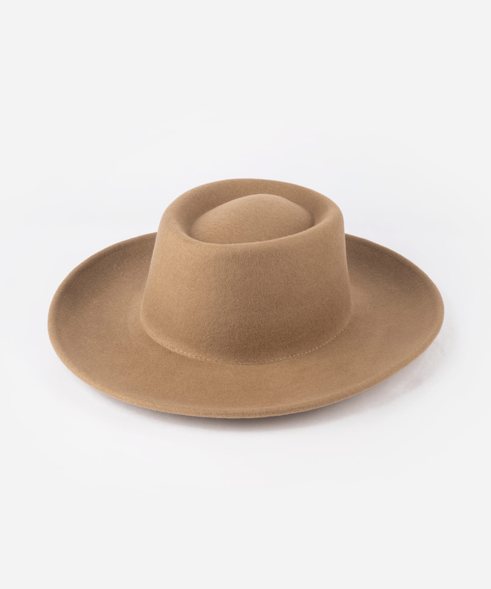 Gambler hat with an indented oval crown and an upturned brim against a white background #color_brown