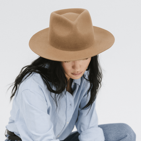 Gigi Pip felt hats for women - Zephyr Rancher - fedora teardrop crown with a stiff upturned brim [brown]