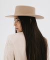 Gigi Pip felt hats for women - Dahlia Boater - boater-style crown with a stiff, wide flat brim [tan]