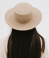 Gigi Pip felt hats for women - Dahlia Boater - boater-style crown with a stiff, wide flat brim [tan]