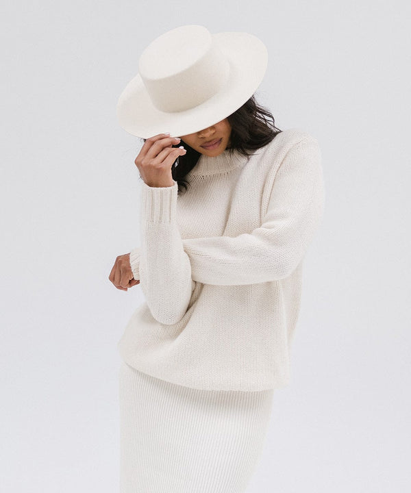 Gigi Pip felt hats for women - Dahlia Boater - boater-style crown with a stiff, wide flat brim [off white]