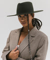 Gigi Pip felt hats for women - Dakota Triangle Crown - stiff, flat wide brim with a triangle crown [dark green]