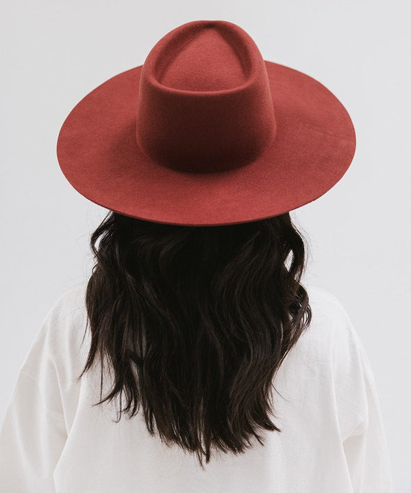 Gigi Pip felt hats for women - Dakota Triangle Crown - stiff, flat wide brim [rusty red]