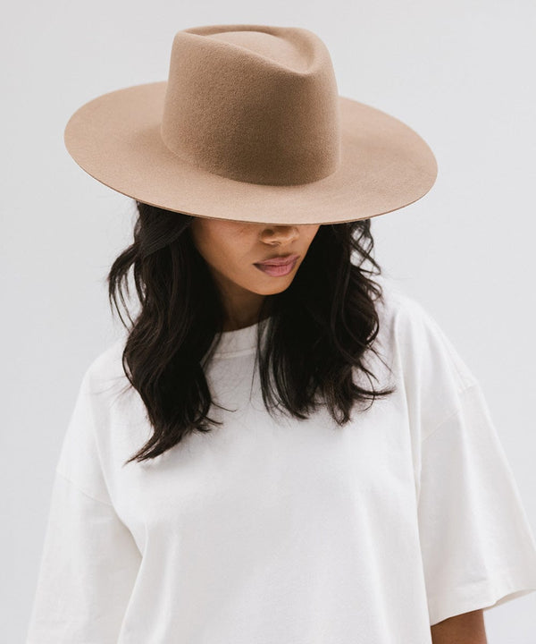 Gigi Pip felt hats for women - Dakota Triangle Crown - stiff, flat wide brim [brown]