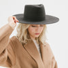 Gigi Pip felt hats for women - Dakota Triangle Crown - stiff, flat wide brim [dark grey]