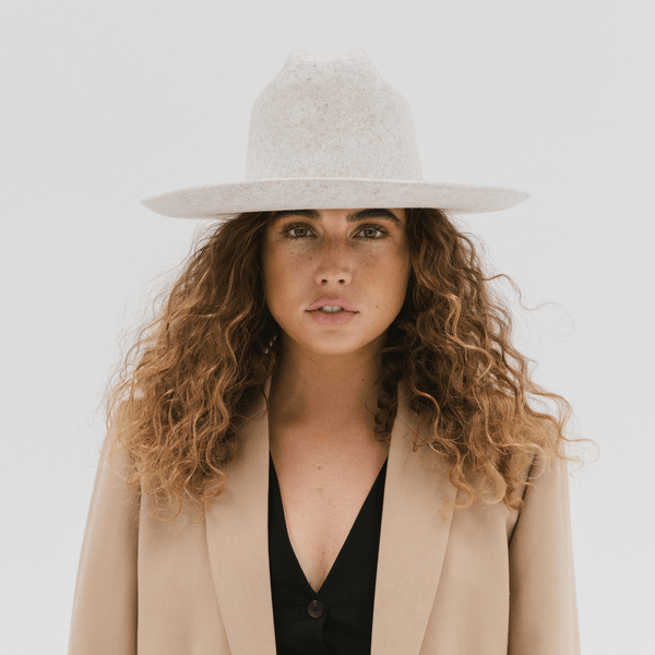 Gigi Pip felt hats for women - Ezra Western - classic cattleman crown with a stiff, upturned brim and features a removable tonal grosgrain band [mix grey]