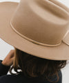 Gigi Pip felt hats for women - Ezra Western - classic cattleman crown with a stiff, upturned brim and features a removable tonal grosgrain band [tan]