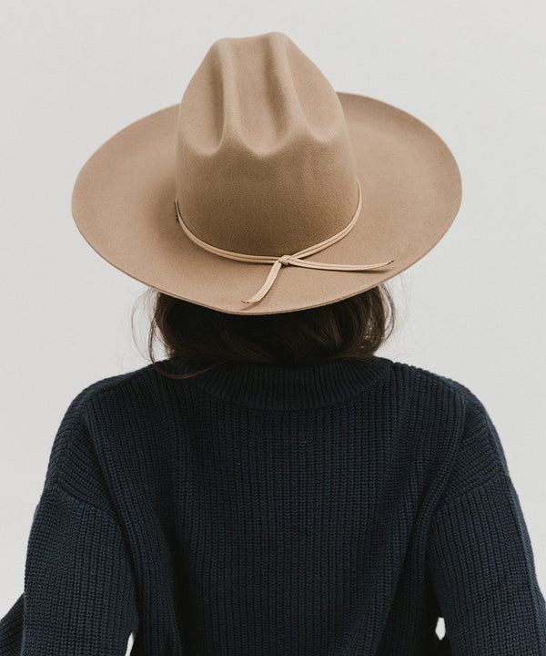 Gigi Pip felt hats for women - Ezra Western - classic cattleman crown with a stiff, upturned brim and features a removable tonal grosgrain band [tan]