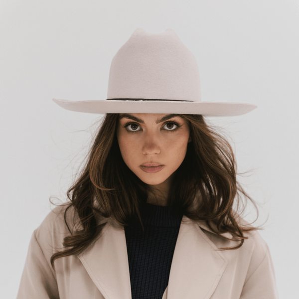 Gigi Pip felt hats for women - Ezra Western - classic cattleman crown with a stiff, upturned brim and features a removable tonal grosgrain band [ivory]