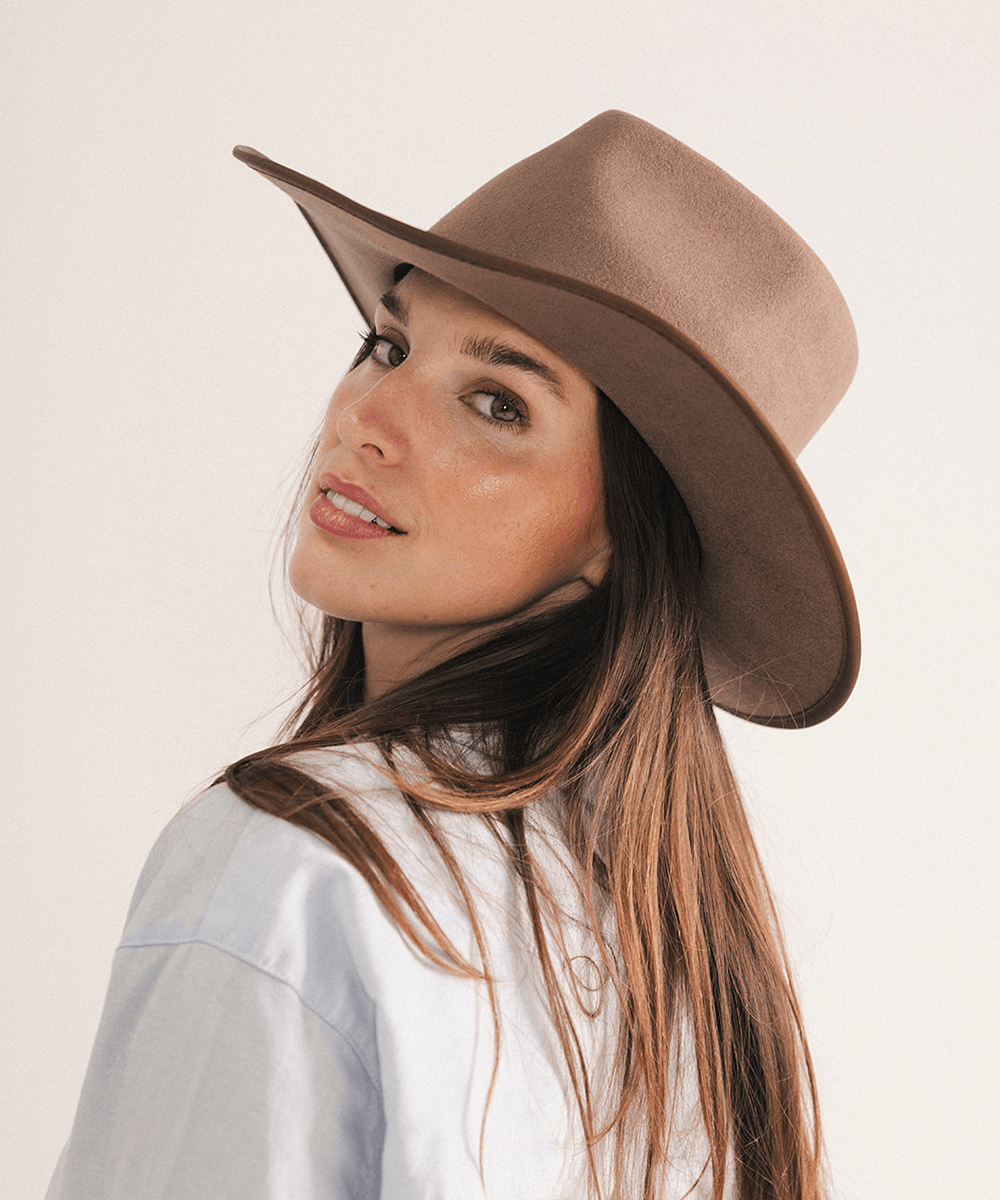 GIGI PIP Felt Ranch Hat in Cognac Brown Gigi Pip Saddleback Ranch Trucker Hat in Cream & Chocolate  main image 4