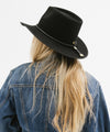 Gigi Pip felt hats for women - June Teardrop Rancher - 100% australian wool teardrop rancher with an angled western brim hat featuring a gold plated Gigi Pip branded pin on the back of the crown [black]