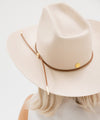 Gigi Pip felt hats for women - Lane Brick Top - 100% australian wool stiff traditional western Upturned Brim with a Brick Top Crown featuring a gold plated Gigi Pip branded pin on the back of the crown [cream]
