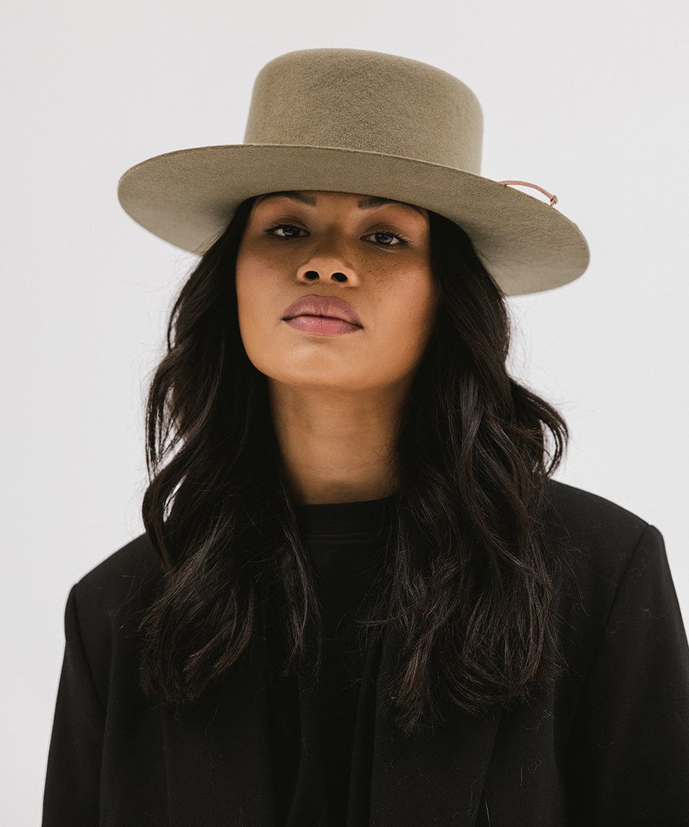 Maise Telescope Crown Hat | Women's Classic Felt Hat with Flat Brim