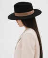 Gigi Pip felt hats for women - Miller Fedora - teardrop fedora with tall front crown and a structured flat brim [black-brown]