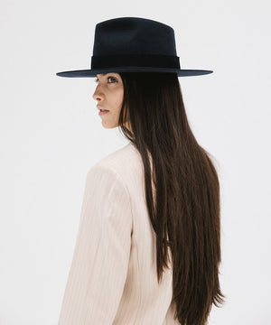 Gigi Pip felt hats for women - Miller Fedora - teardrop fedora with tall front crown and a structured flat brim [navy]