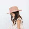 Gigi Pip felt hats for kids - Monroe Kids Rancher - fedora teardrop crown with stiff, upturned brim adorned with a tonal grosgrain band on the crown and brim [dusty pink]