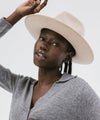 Gigi Pip felt hats for women - Monroe Rancher - fedora teardrop crown with stiff, upturned brim adorned with a tonal grosgrain band on the crown and brim [oatmeal]