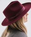 Gigi Pip felt hats for women - Monroe Rancher - fedora teardrop crown with stiff, upturned brim adorned with a tonal grosgrain band on the crown and brim [wine]