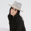 Gigi Pip felt hats for women - Monroe Rancher - fedora teardrop crown with stiff, upturned brim adorned with a tonal grosgrain band on the crown and brim [light grey-tan]