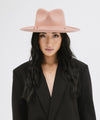 Gigi Pip felt hats for women - Monroe Rancher - fedora teardrop crown with stiff, upturned brim adorned with a tonal grosgrain band on the crown and brim [dusty pink]