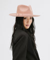 Gigi Pip felt hats for women - Monroe Rancher - fedora teardrop crown with stiff, upturned brim adorned with a tonal grosgrain band on the crown and brim [dusty pink]