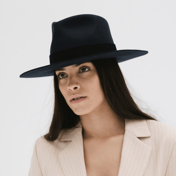 Gigi Pip felt hats for women - Miller Fedora - teardrop fedora with tall front crown and a structured flat brim [navy]